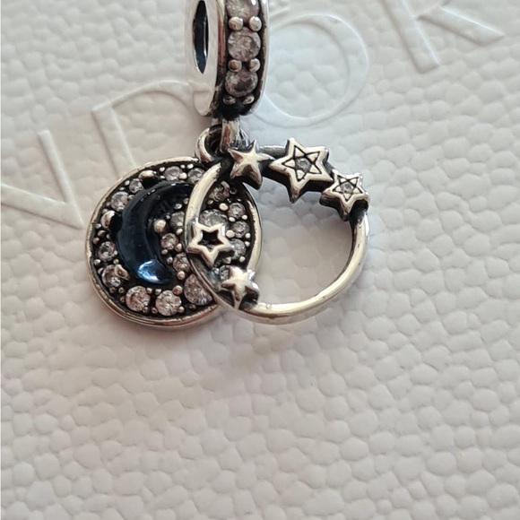Pandora Silver Celestial Star and Moon Necklace Charm - Picture 1 of 9